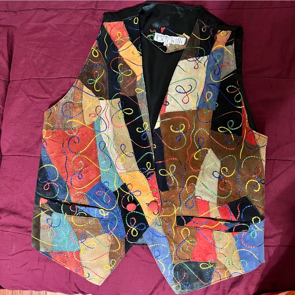 Vintage Patchwork Leather SUEDE Waistcoat Vest Gabriella Benelli